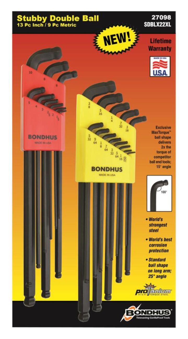 Bondhus Stubby Double Ball End L-Wrench Set with ProGuard Finish, 22 Pieces