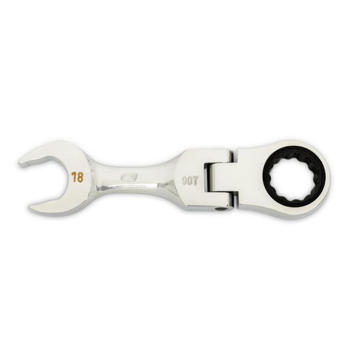 GEARWRENCH 18mm 90-Tooth 12 Point Stubby Flex Combination Ratcheting Wrench