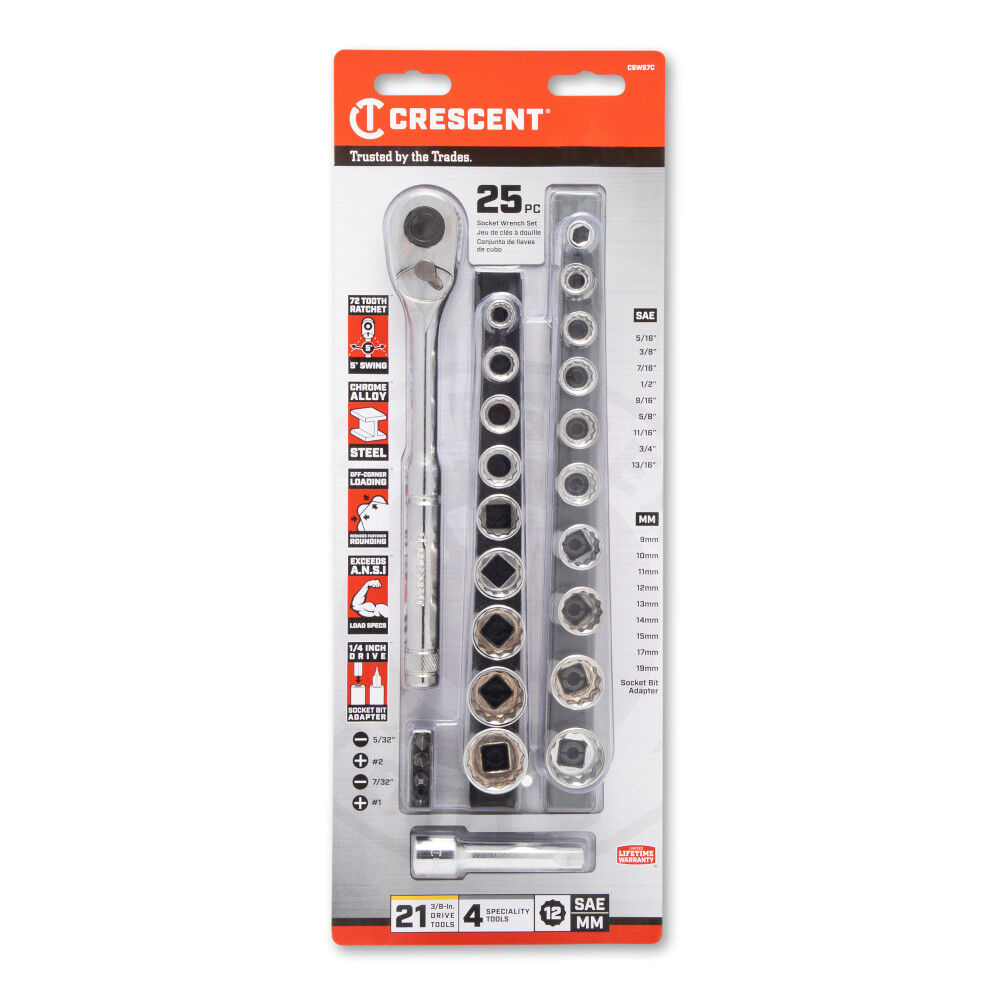 Crescent 25 Pc 3/8in Drive 12 Point Standard SAE/Metric Mechanics Tool Set, large image number 3