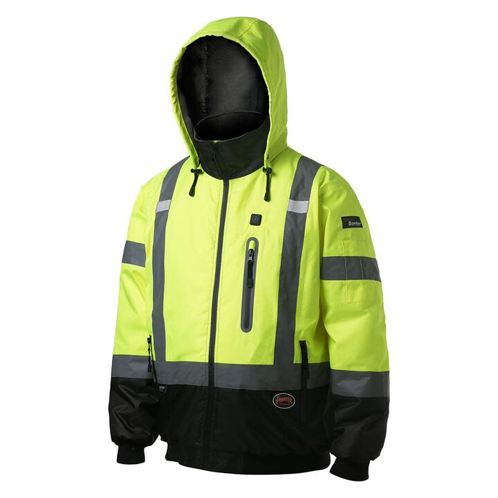Pioneer High Visibility Waterproof Heated Safety Bomber Jacket Yellow Medium, large image number 1