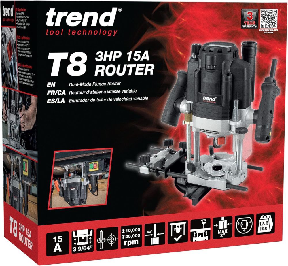 Trend T8 15A 1/2 Inch Dual-Mode Plunge Workshop Router, large image number 11