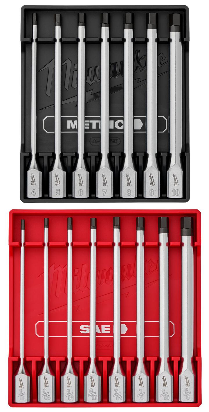 Milwaukee 3/8 Inch Drive Metric Long Hex Bit Socket Set and 3/8 Inch Drive SAE Long Hex Bit Socket Set Bundle