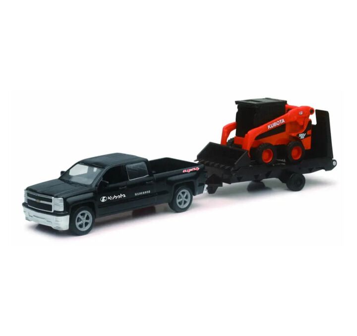 Kubota SSV65 1:43 Scale Miniature Toy Pull-Back Skid Steer Set W/Truck, large image number 1