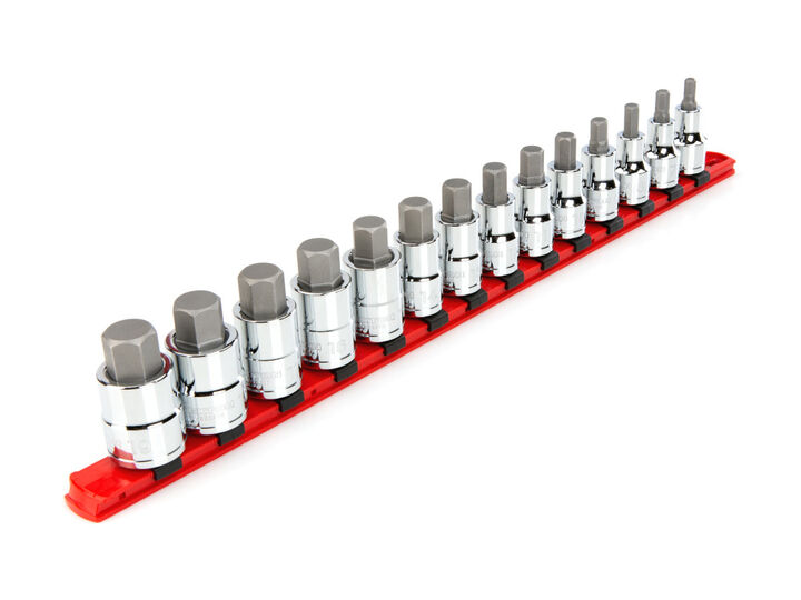 Tekton 1/2 Inch Drive Hex Bit Socket Set with Rail, 14 Piece (6-19 mm)