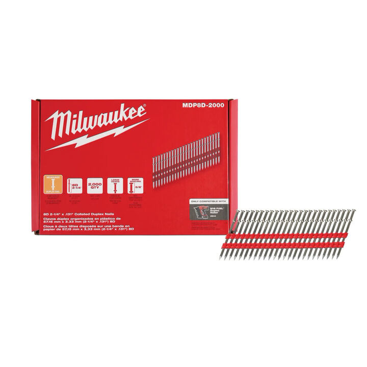 Milwaukee 8D 2-1/4 Inch x 0.131 Inch Collated Duplex Nails Bundle, 5 Packs, large image number 4