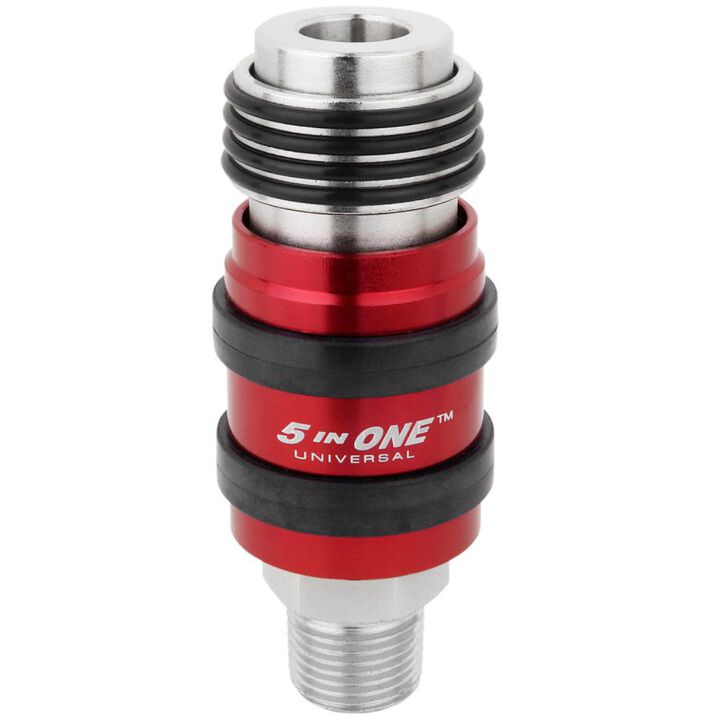 Milton 5 in ONE Universal Safety Exhaust Quick-Connect Industrial Coupler, 1/4 Inc Body 3/8 Inch MNPT
