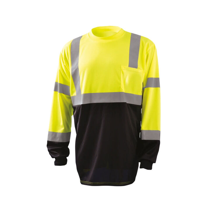 Occunomix Hi-Vis Yellow Black Bottom Wicking Birdseye Shirt Long Sleeve Small