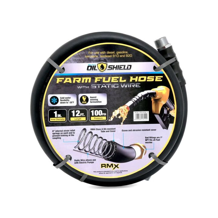 BluBird OilShield 1 Inch x 12 Ft. Rubber Farm Fuel Transfer Hose with Wire