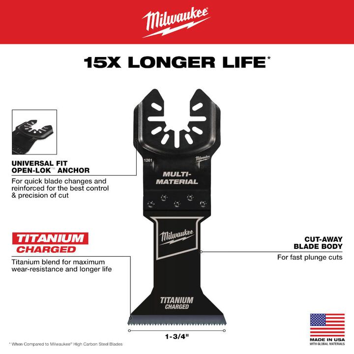Milwaukee OPEN-LOK 1-3/4 Inch TITANIUM CHARGED Bi-Metal Multi-Material Multi-Tool Blades 25pk, large image number 3