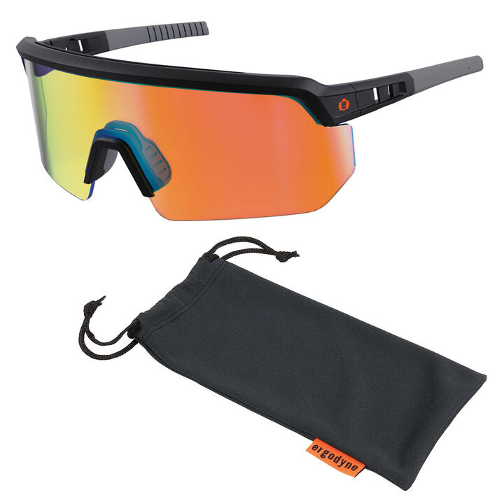Ergodyne AEGIR-AFASM Safety Glasses, Matte Black Frame, Orange Mirror Lens