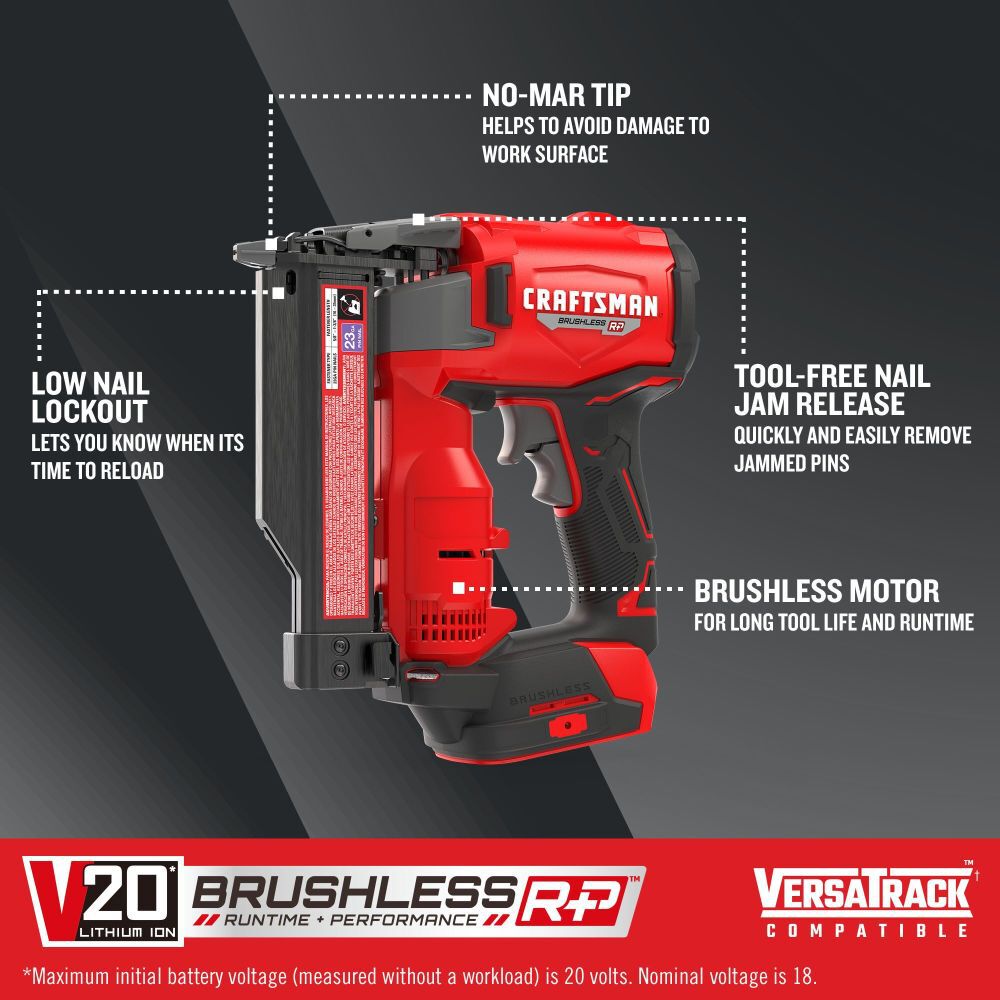 CRAFTSMAN V20 BRUSHLESS RP Cordless 23 Gauge Pin Nailer (Bare Tool), large image number 3