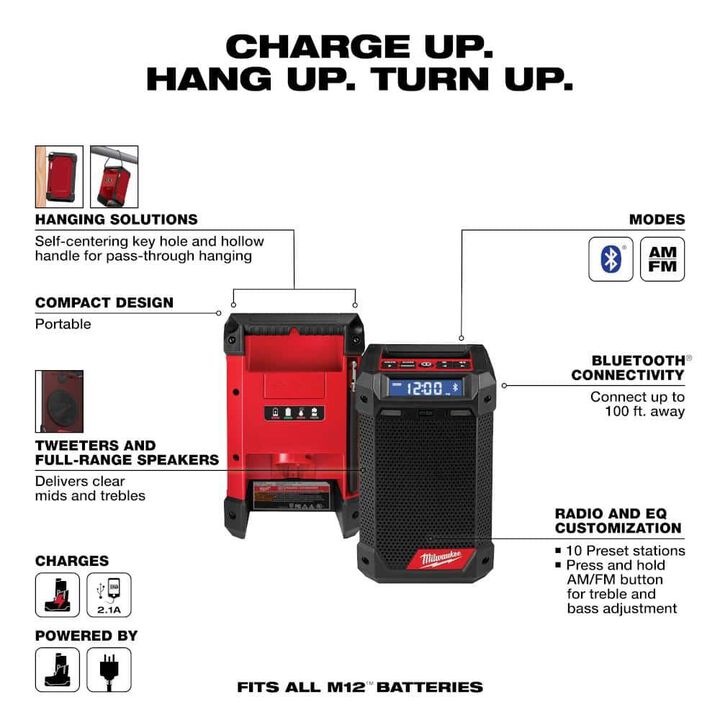 Milwaukee M12 Compact Inflator Kit, M12 Radio + Charger Bundle, large image number 12