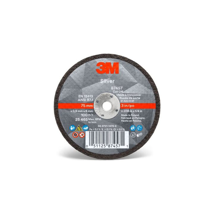 3M 3 x 0.035 x 1/4 in Type 1 Silver Cut-off Wheel, large image number 1