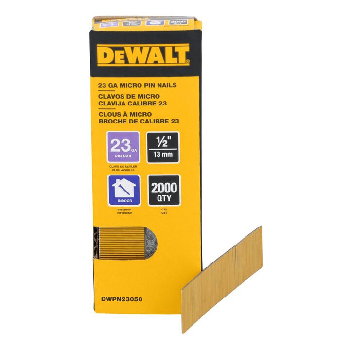 DEWALT 1/2 Inch 23 Gauge, Pin Nail, Chisel Point, 2000 Pieces