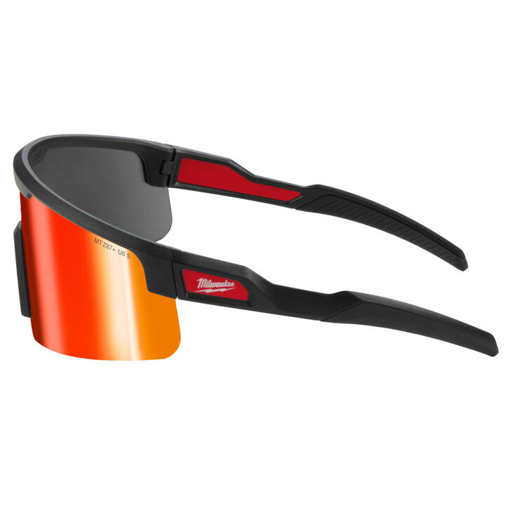 Milwaukee Wrap Around Safety Glasses, Red Mirrored Anti-Scratch Lenses, Black Frame, large image number 3