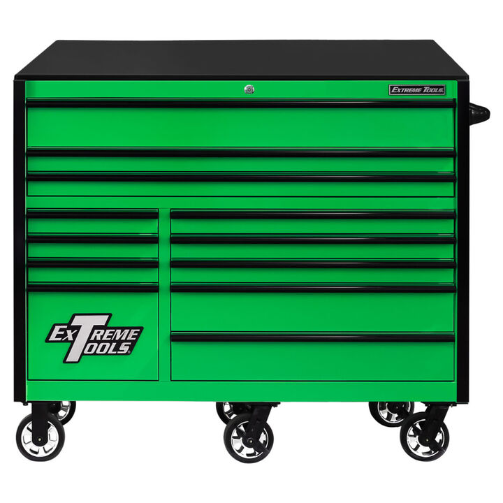 Extreme Tools 55in Green Roller Cabinet with Black Drawer Pulls, large image number 1