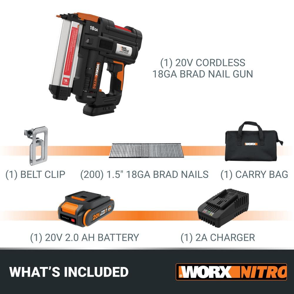 Worx Nitro 20V Power Share Cordless 18 Gauge Brad Gun Kit, large image number 7