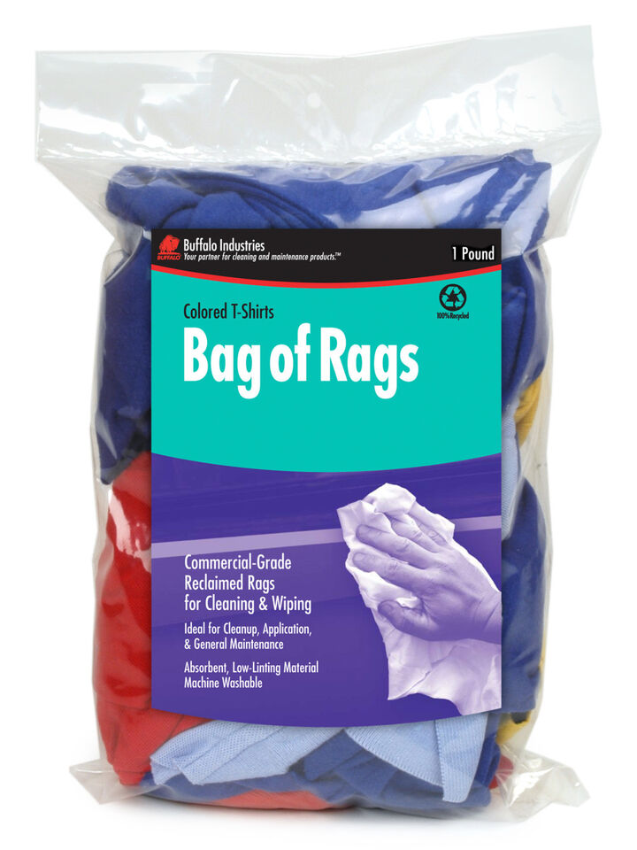 Buffalo Industries Recycled T-Shirt Cloth Rag Cloth Rags, 8 Lbs Bag