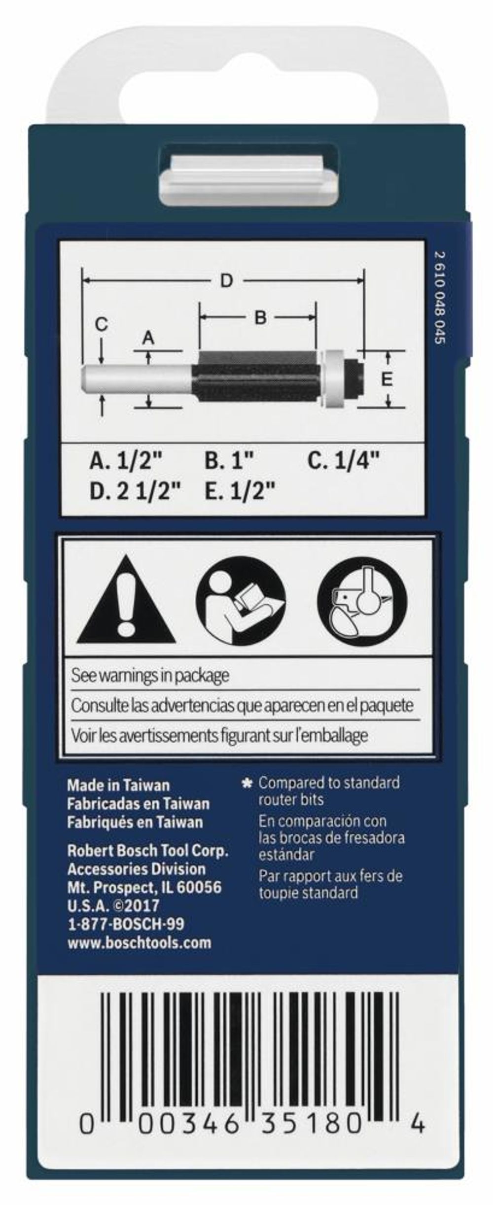 Bosch 1/2 Inch x 1 Inch Carbide-Tipped Double-Flute Flush Trim Router Bit, large image number 5