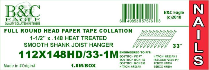 B and C Eagle Joist Hanger Nails 1 1/2 x .148 1000qty, large image number 1