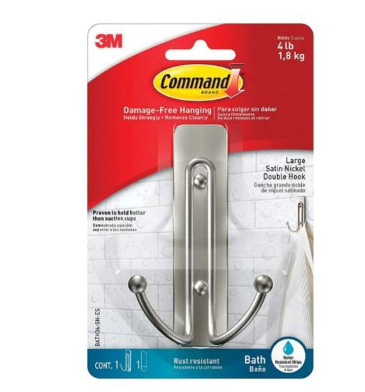 3M Command Large Satin Nickel Double Bath Hook 16pk