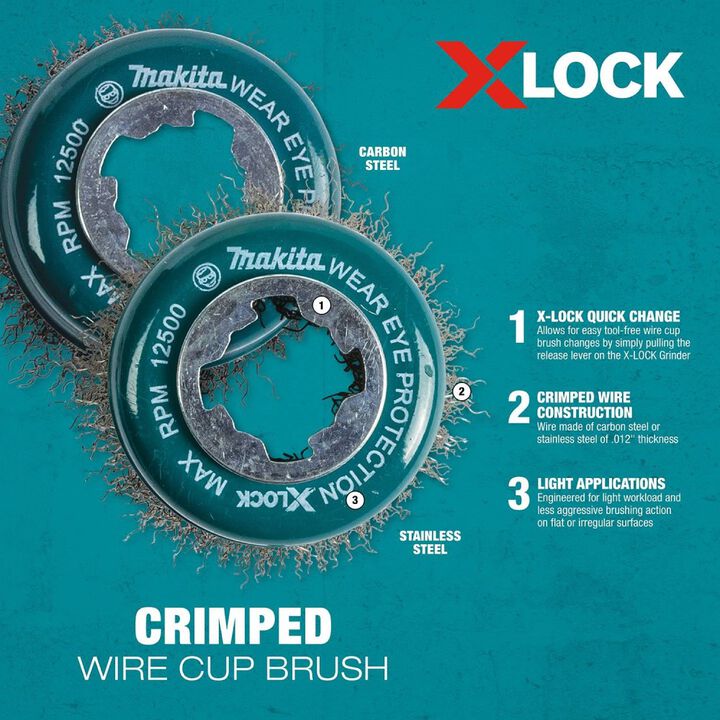Makita X-LOCK 3in Carbon Steel Crimped Wire Cup Brush, large image number 2