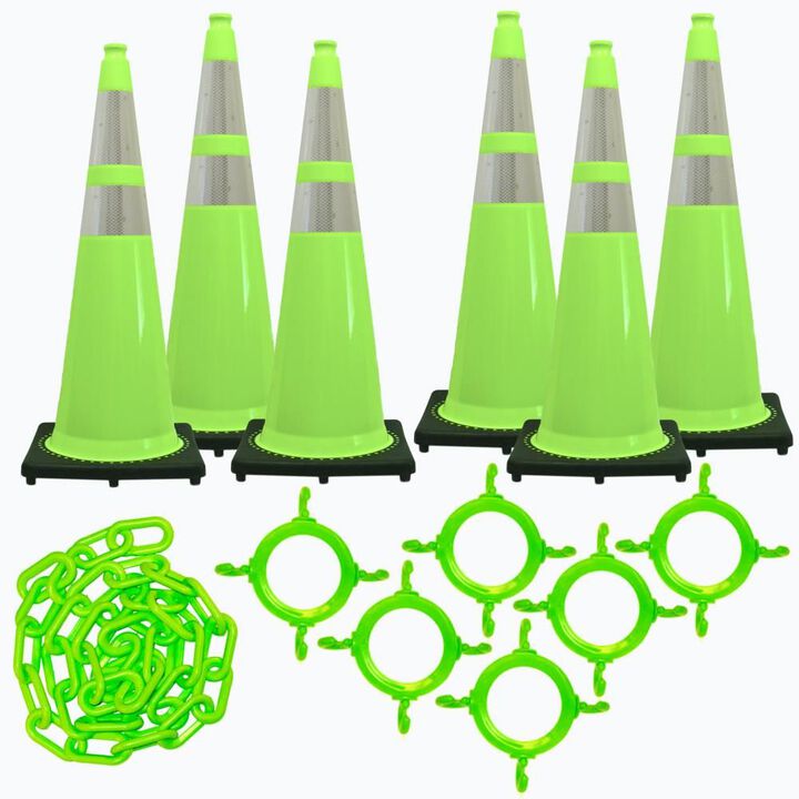 Mr Chain 36in Safety Green Reflective Traffic Cone and Chain Kit, large image number 0