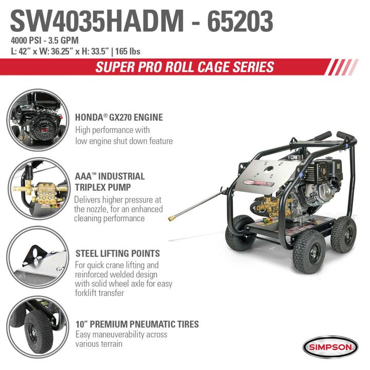 Simpson SuperPro Roll-Cage 4000 PSI 3.5 GPM Gas Powered Cold Water Pressure Washer with 5 Spray Tips, large image number 12