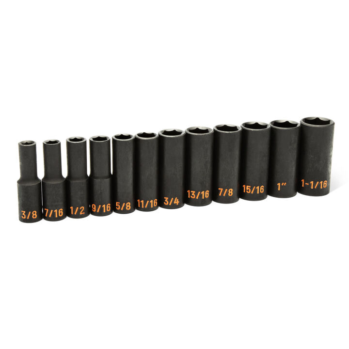 GEARWRENCH 1/2 Inch Drive 6 Point SAE Hi-Viz Deep Impact Socket Set 12 Pieces