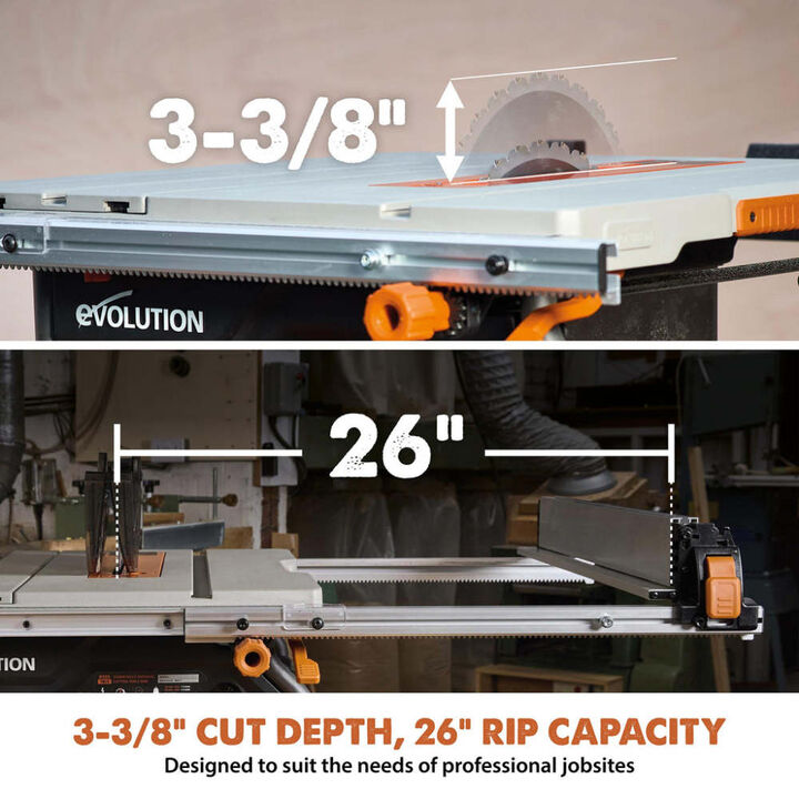 Evolution Power Tools R10TBLX Multi-Material 10 Inch Table Saw with Wheeled Scissor Stand, large image number 4