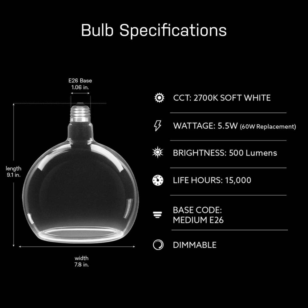 Feit Electric 5.5W 120 Lumens E26 PS50 Clear Globe Filament LED Bulb Soft White, large image number 9