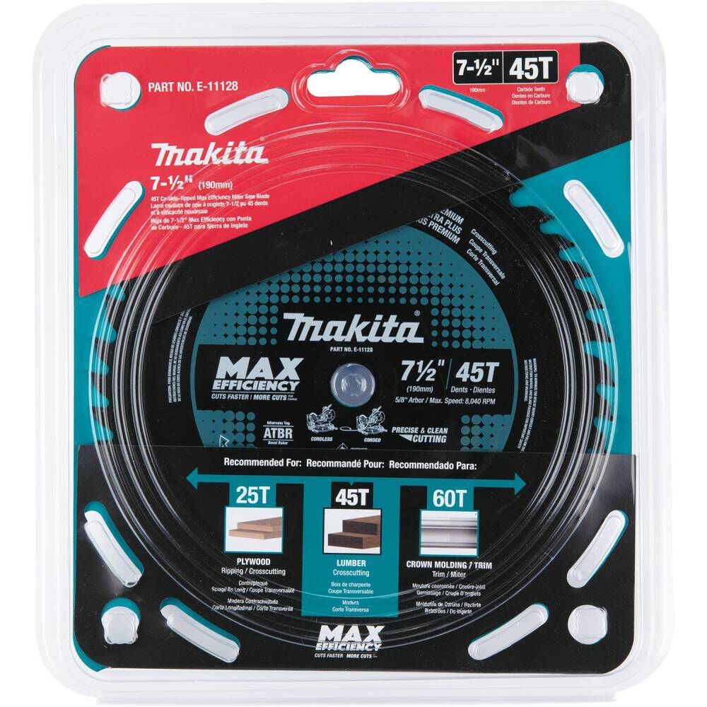 Makita Miter Saw Blade 7 1/2in 45T Carbide Tipped Max Efficiency, large image number 2