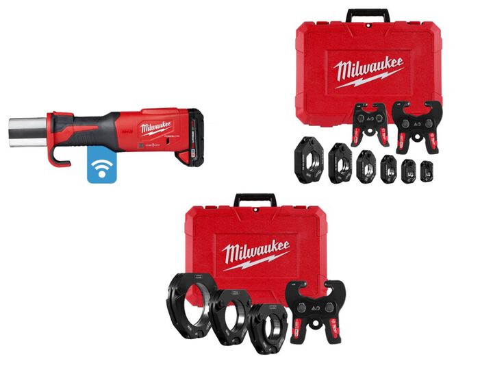 Milwaukee M18 FORCE LOGIC Press Tool with ONE-KEY & 1/2 Inch - 4 Inch CTS-V Pivoting Press Ring Kits Bundle