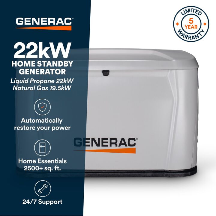 Generac Next Generation 22000 Watt 22kW Dual Fuel 50 State Air Cooled Home Standby Generator, large image number 1