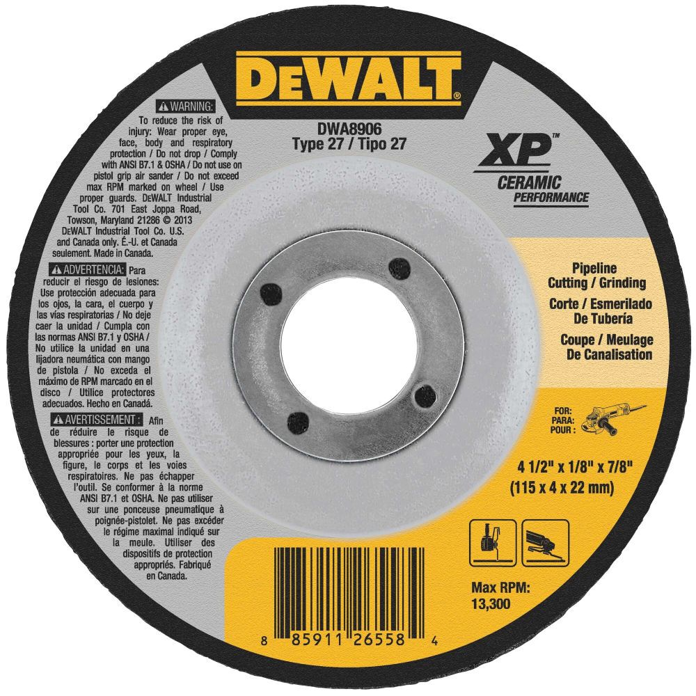 DEWALT 4-1/2in x 1/8in x 7/8in Ceramic Metal & Stainless Cutting & Grinding, large image number 1