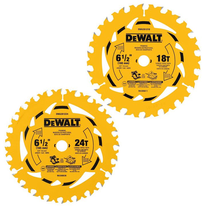 DEWALT 6-1/2 Inch 18T and 24T Circular Saw Blade 2 Pack, large image number 0