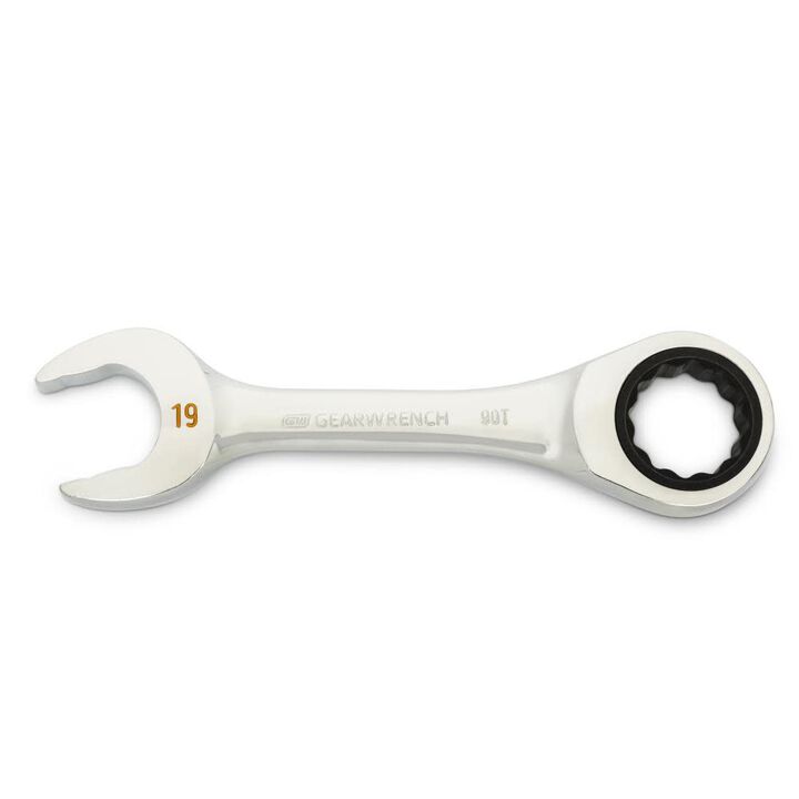 GEARWRENCH 19mm 90-Tooth 12 Point Stubby Combination Ratcheting Wrench