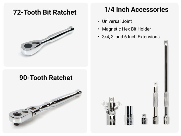 Tekton 1/4 Inch Small Engine Repair Kit, Flex Head QR Ratchet, Case 50 Pieces, large image number 3