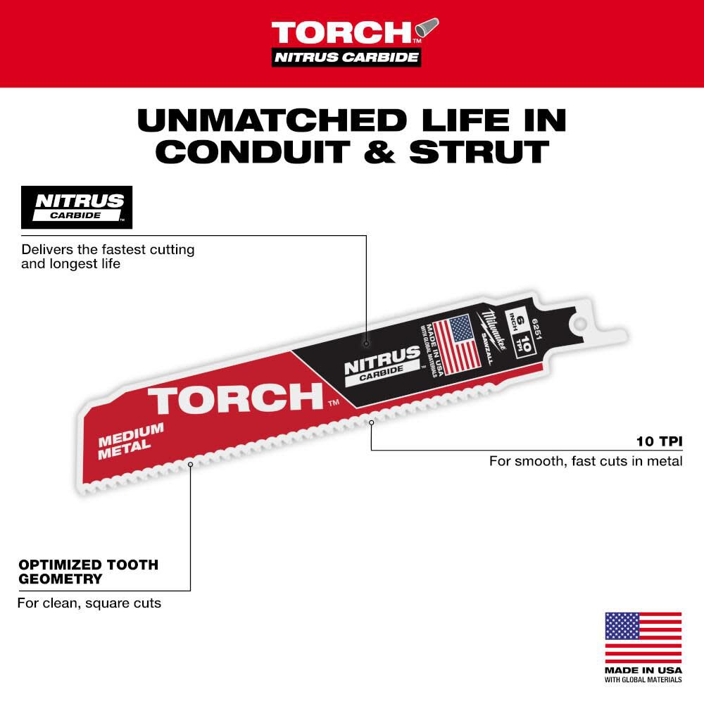 Milwaukee 6 Inch 10TPI TORCH Nitrus Carbide Reciprocating Saw Blade 3pk, large image number 5