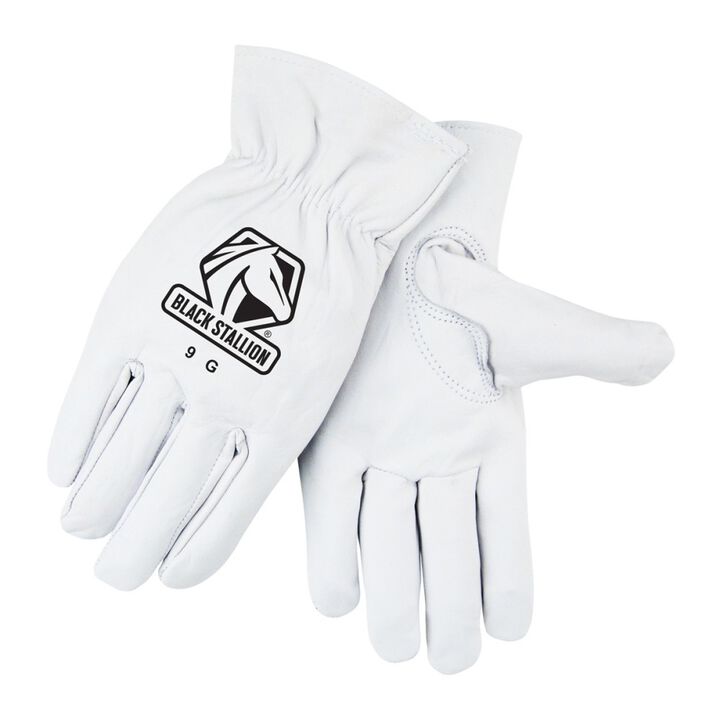Black Stallion Premium Grain Goatskin Leather Driver Gloves White Medium