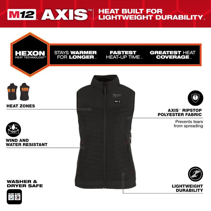Milwaukee M12 Womens Heated AXIS Vest Black Medium (Bare Tool), large image number 1
