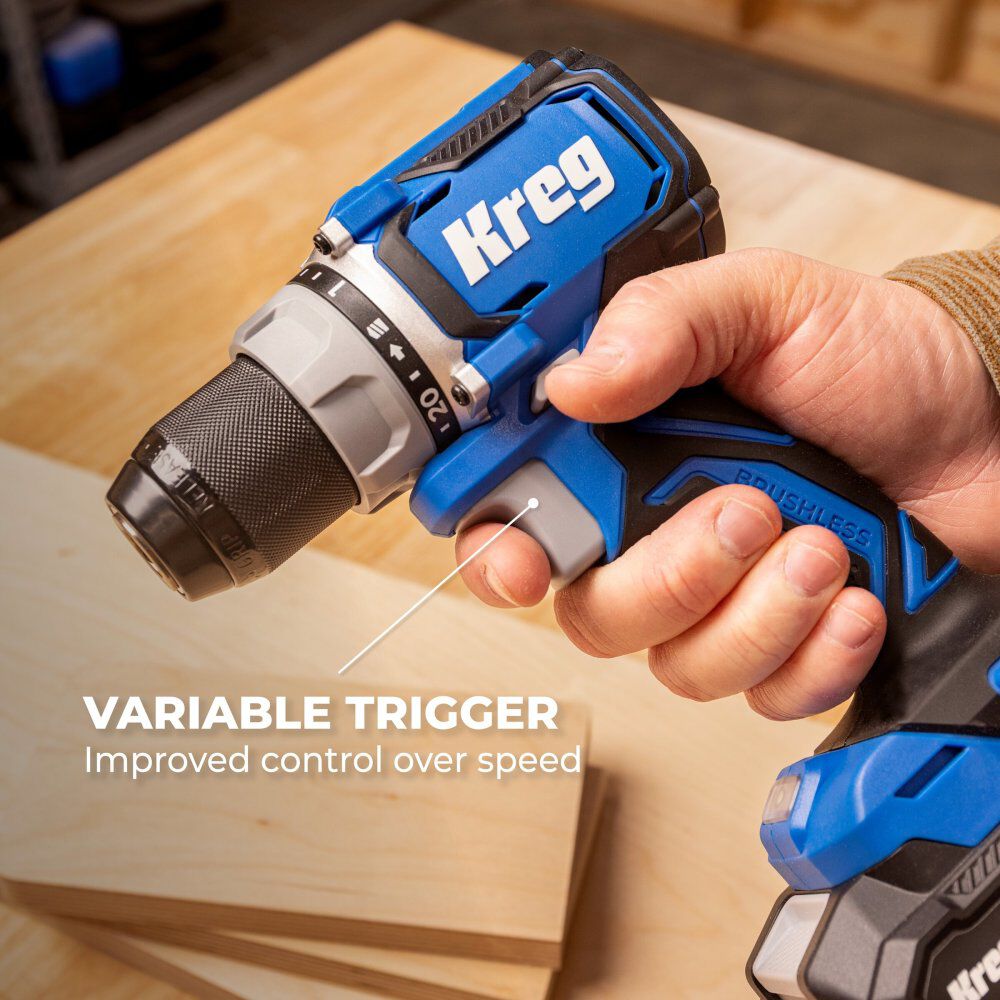 Kreg 20V Ionic Drive 1/2 Inch Compact Drill 4-1/2 Inch Circular Saw Barrel Grip Jigsaw & 5 Inch Random Orbit Sander (Bare Tool) Bundle, large image number 10