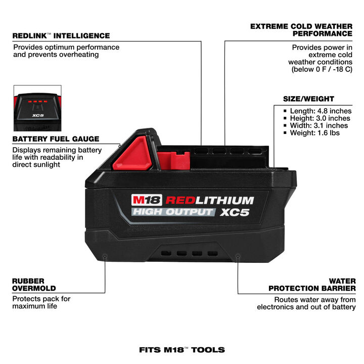 Milwaukee M18 FORCE LOGIC 12T Latched Linear Crimper & M18 REDLITHIUM HIGH OUTPUT XC5 Battery, large image number 2