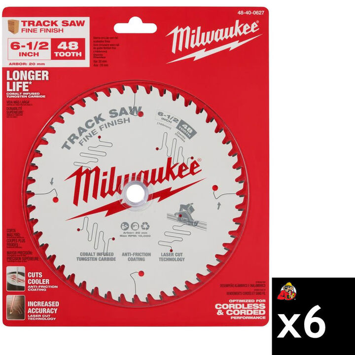Milwaukee 6-1/2 Inch 48T Fine Finish Track Saw Blade Bundle, 6 Pieces