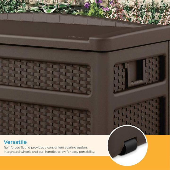 Suncast 73 Gallon Medium Resin Deck Box With Seat, Java, large image number 4