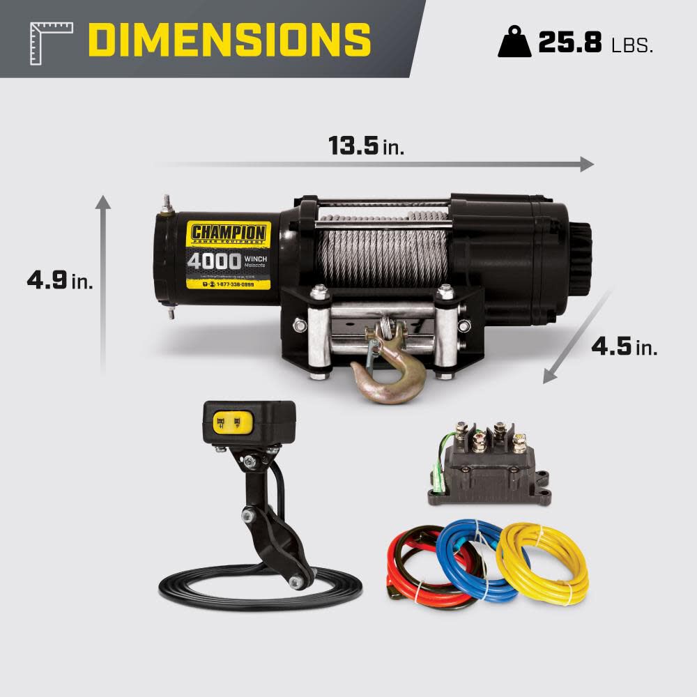 Champion Power Equipment 4000-Lb ATV/UTV Winch Kit with Mini-Rocker, large image number 3