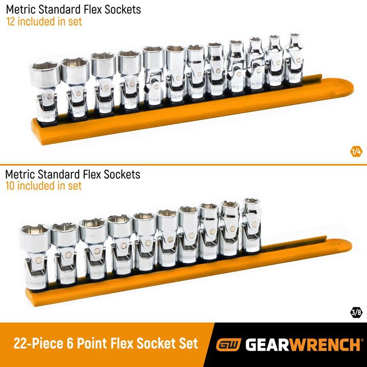 GEARWRENCH 1/4in and 3/8in Drive 6 Point Metric Flex Socket Set 22pc, large image number 2