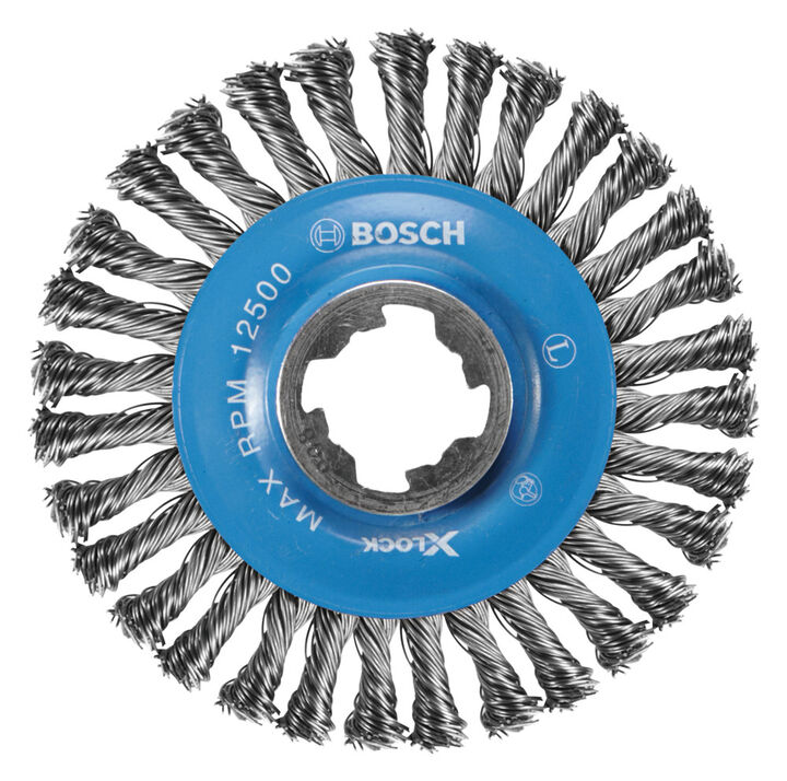 Bosch 4-1/2 Inch Wheel Dia. X-LOCK Arbor Carbon Steel Stringer Bead Knotted Wire Wheel