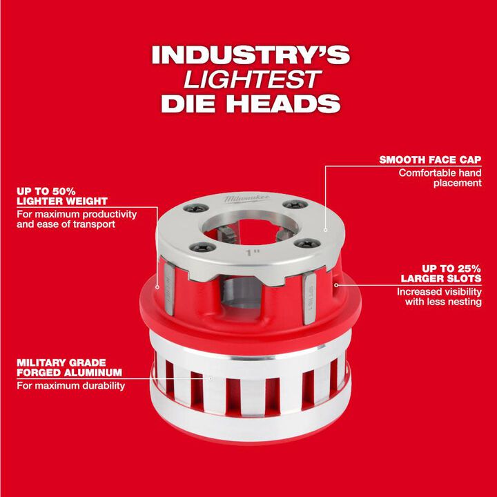 Milwaukee 1 1/2inch ALLOY NPT Forged Aluminum Die Head, large image number 5