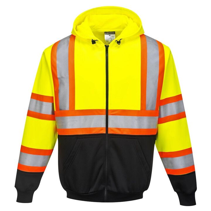 Portwest Yellow and Black Kansas Zipped Hoodie - Large
